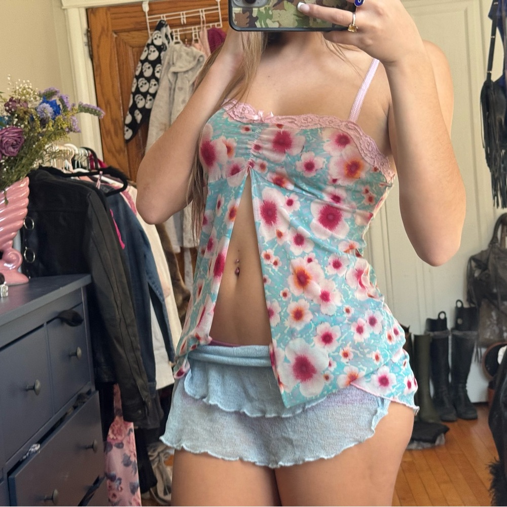 Jolie Floral Cut-Out Chemise in Pink and Blue